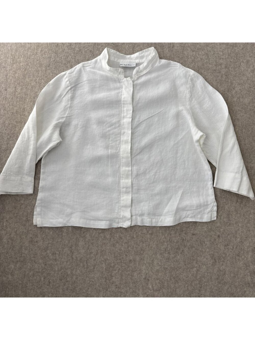 Bryn Walker Linen Top Womens Large White Mandarin Collar Button 3/4 Sleeve‎